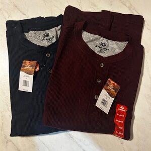 SET OF 2 : Men's Henley Thermal Shirt - Navy and Burgundy